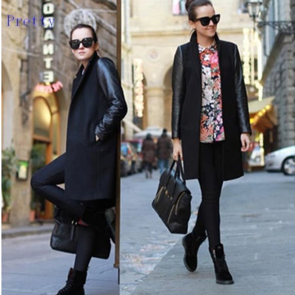 stradivarius Jackets & Blazers - Vegan Leather Sleeves Black Stradivarius Jacket